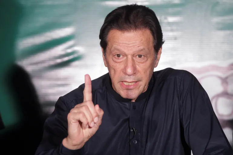 Former Prime Minister Imran Khan captured on May 18, 2023, at a meeting with members. IC: Mohsin Raza/Reuters