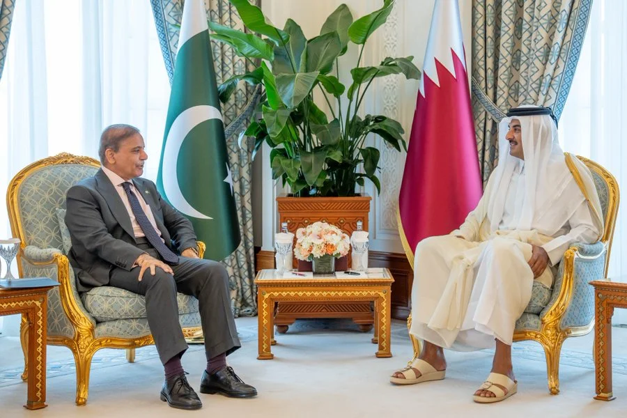 Prime Minister Shehbaz Sharif meeting with Amir of Qatar Sheikh Tamim bin Hamad Al Thani. IC: X/@TamimBinHamad