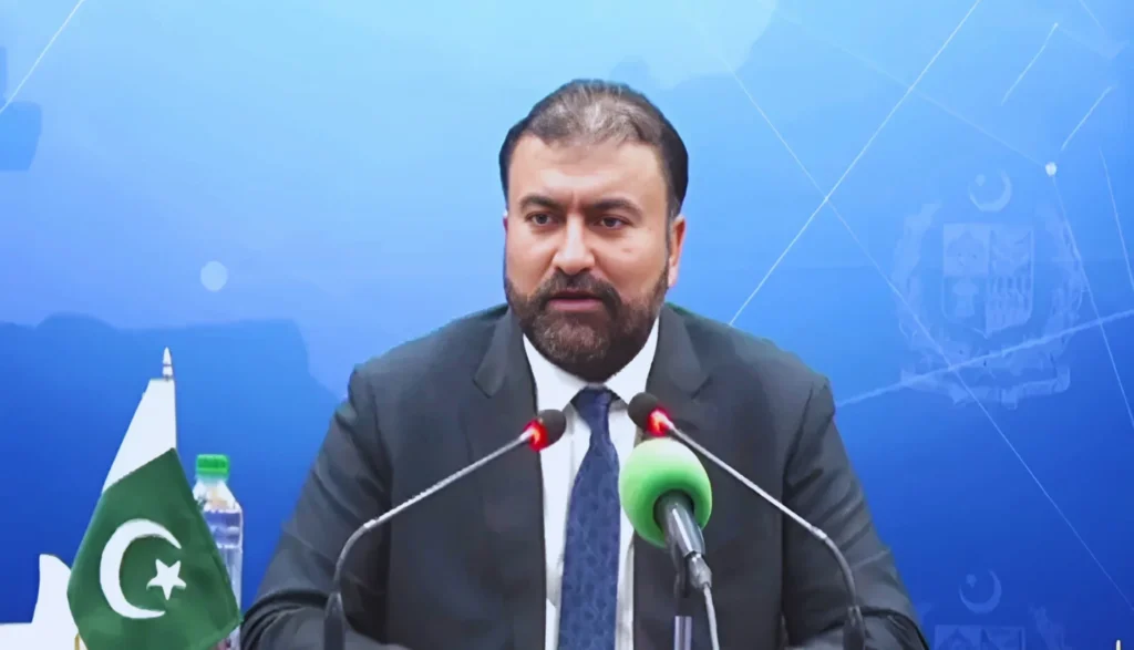 Balochistan Chief Minister Sarfraz Bugti addresses a press conference in Islamabad on Thursday. — PTV