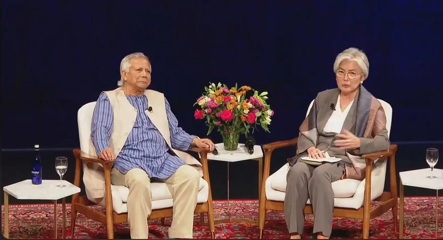 Chief Advisor of Bangladesh, Muhammad Yunus, talking at the Asia Society. IC: Screengrab