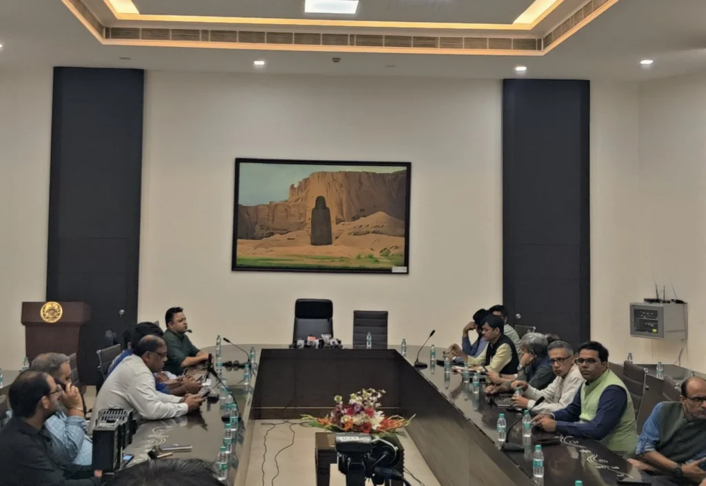 Female journalists barred from Taliban press conference in New Delhi on orders from Amir Khan Muttaqi. [IC: WIONews]