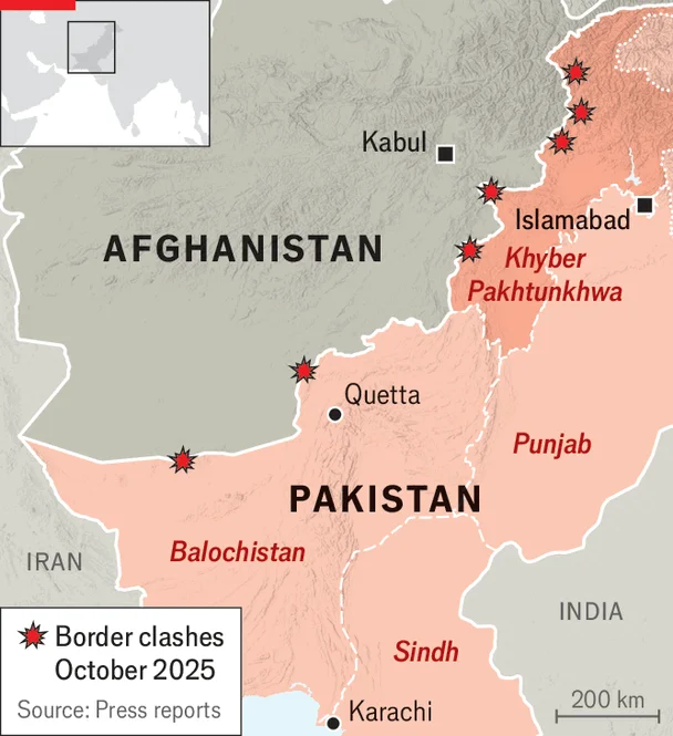 Map Showing Pak-Afghan Border Clashes-Source The Economist