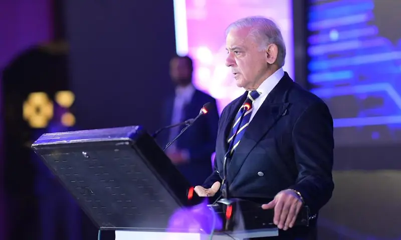 Prime Minister Shehbaz Sharif speaking at Indus AI Week 2026 in Islamabad