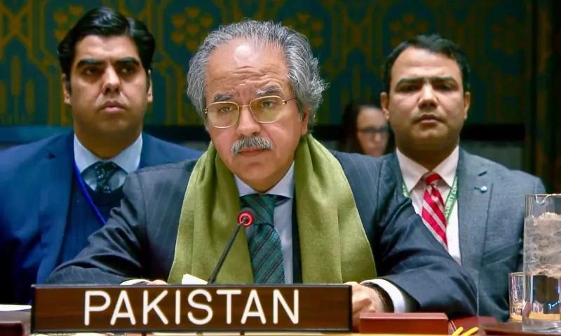 Pakistan’s UN envoy Asim Iftikhar Ahmad addresses Security Council on Indus Waters Treaty