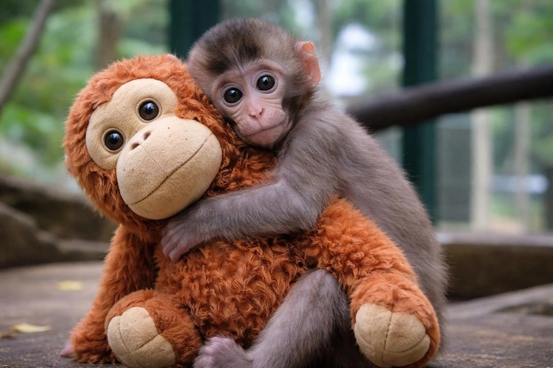 Punch-kun baby monkey with plush toy