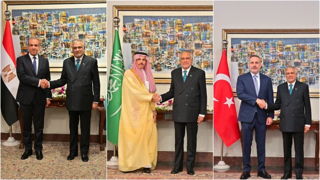 Foreign ministers of Pakistan, Saudi Arabia, Türkiye, and Egypt meeting in Islamabad for peace talks