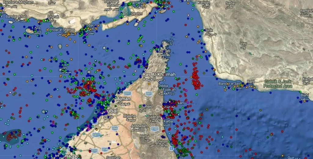 Strait of Hormuz oil shipping route map