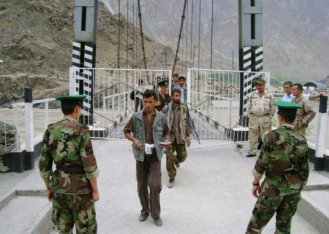 Tajik border security forces during operation after clash with Afghan drug smugglers near Farhor region.