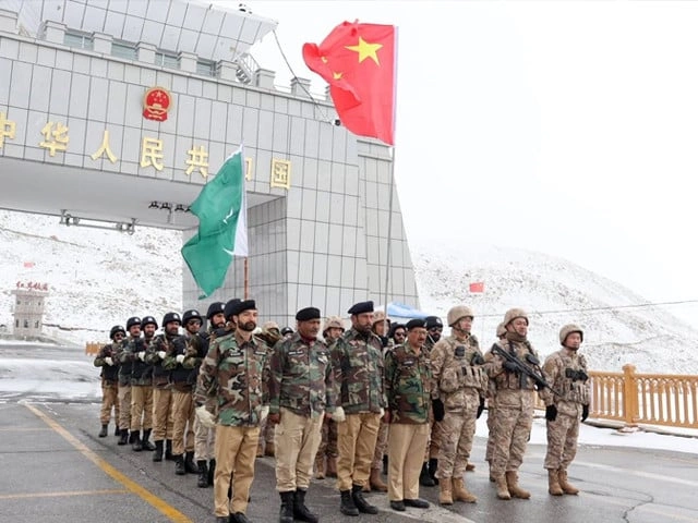 Pakistan-China joint patrol at Khunjerab Pass during coordinated border security exercise.